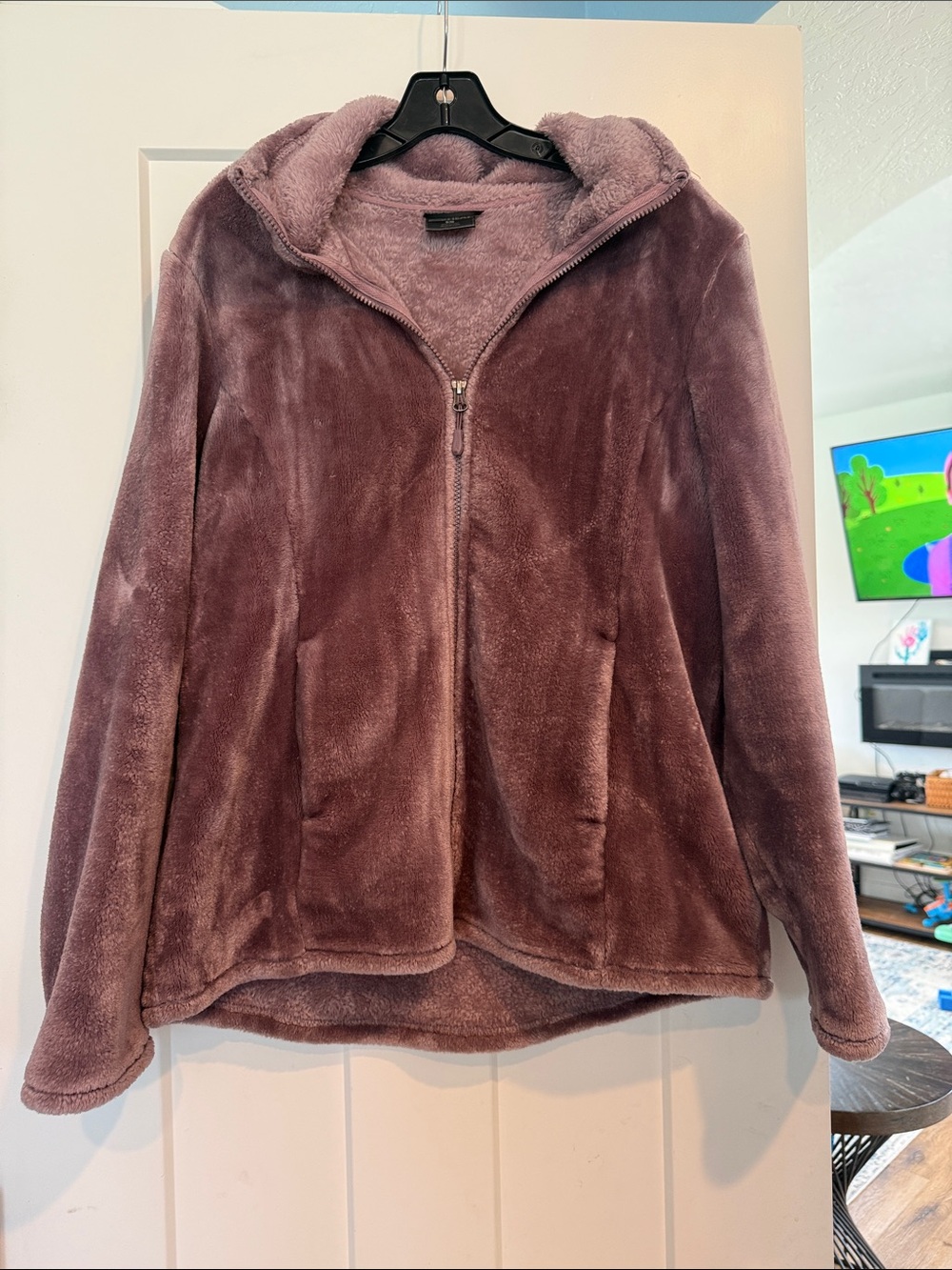 Plush Zip-Up Hooded Jacket - Mauve